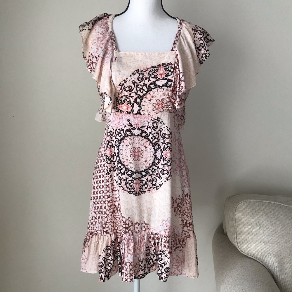 [LF] Printed Square-Neck Midi Dress